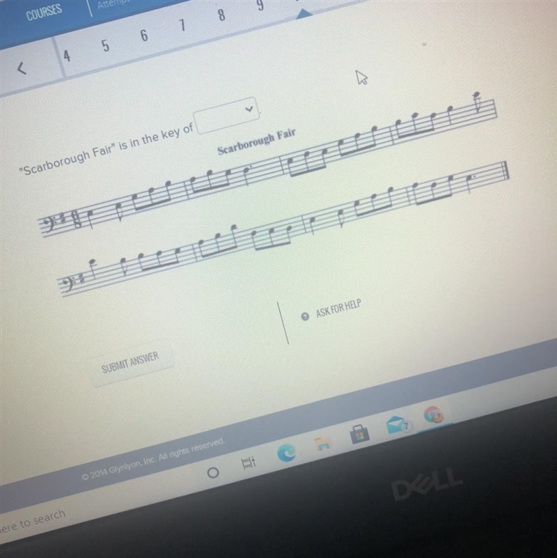 “Scarborough Fair” is the key of _____ G major e minor g minor E major-example-1