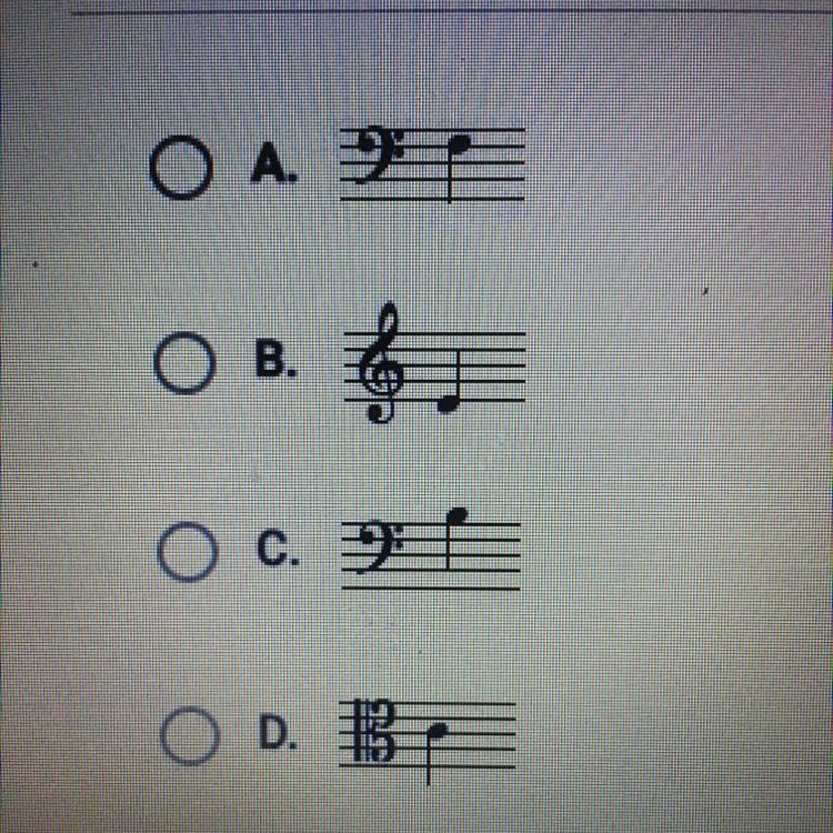 Which of the following notes is middle C?-example-1