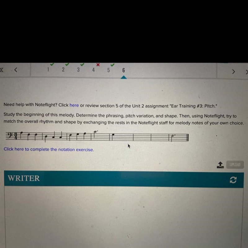 Study the beginning of this melody. Determine the phrasing, pitch variation, and shape-example-1