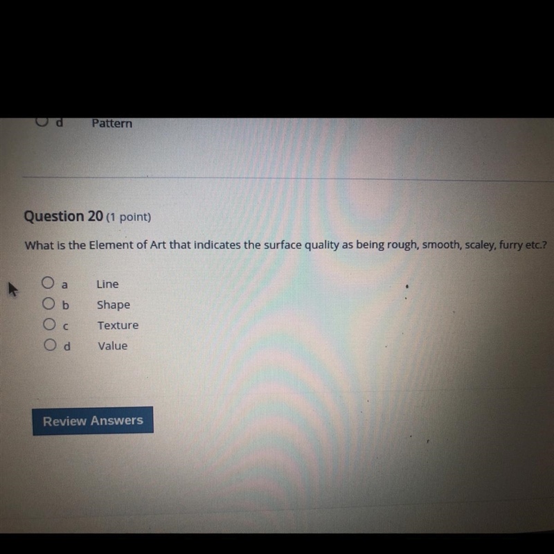 Question 20 What is the Element of Art that indicates the surface quality as being-example-1