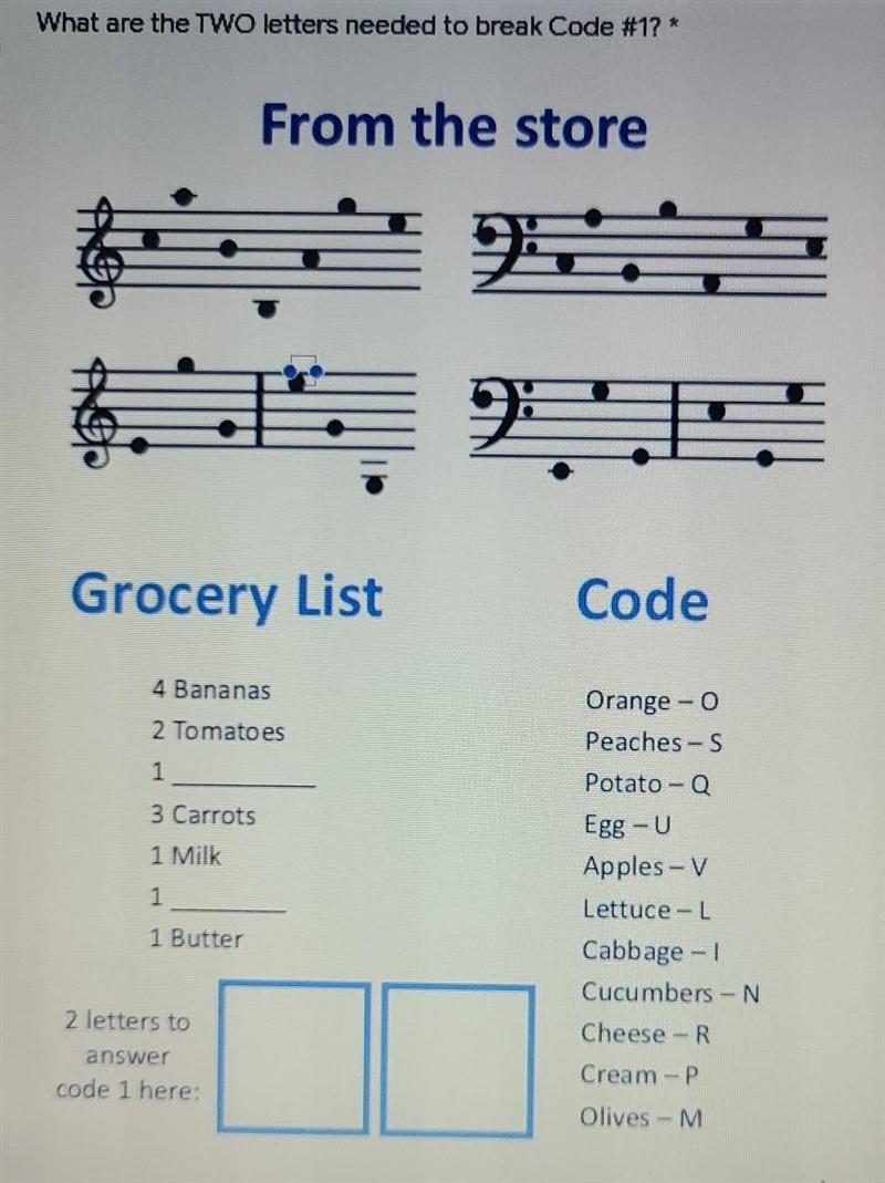 What are the TWO letters needed to break Code #1? ​-example-1