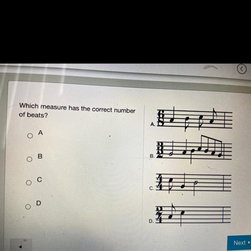 Which measure has the correct number of beats? pls help-example-1