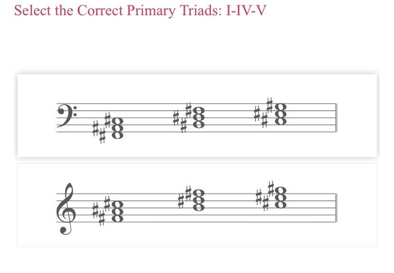 “Select the correct primary triads” for breezin’ thru theory-example-1