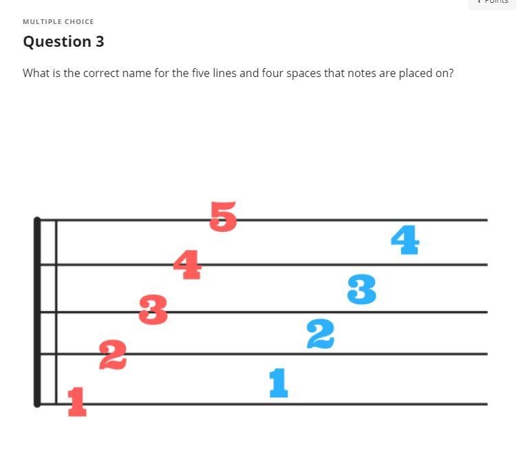 What is the correct name for the five lines and four spaces that notes are placed-example-1