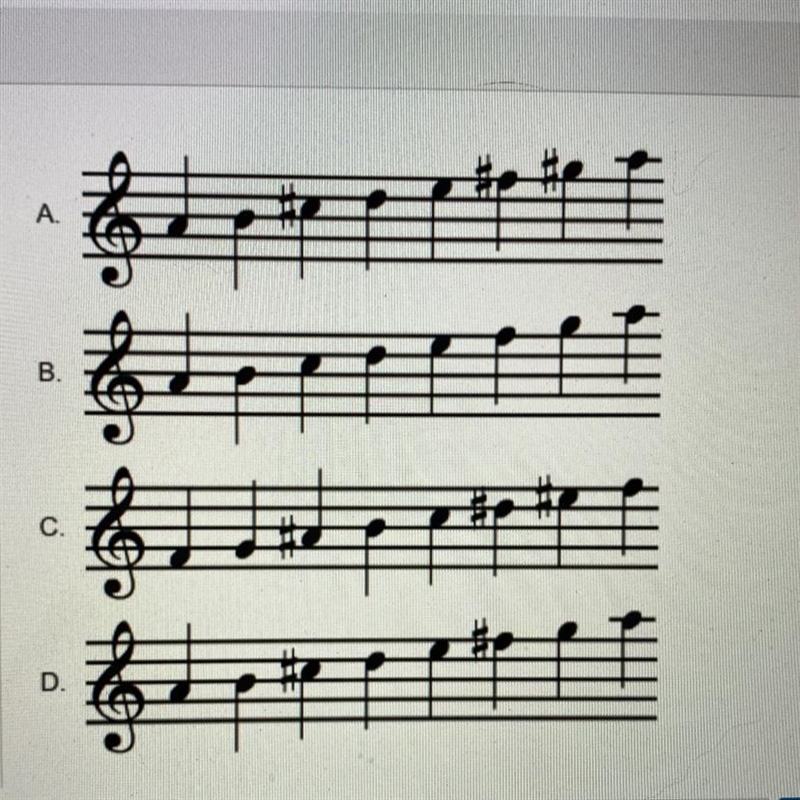 Which scale is an A major scale? Scale A Scale B Scale C Scale D-example-1