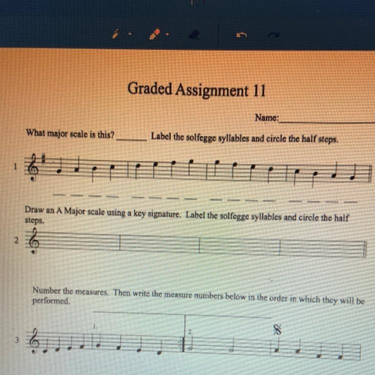 What major scale is this? Label the solfegge syllables and circle the half steps.-example-1