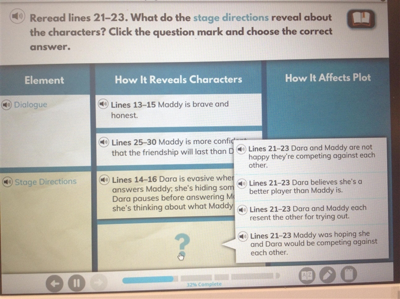 reread 21-23. What do the stage directions reveal about the characters? Click the-example-1