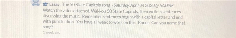 50 POINTS!!! Watch wakkos 50 state capitols and then discuss the music in 5 sentences-example-1