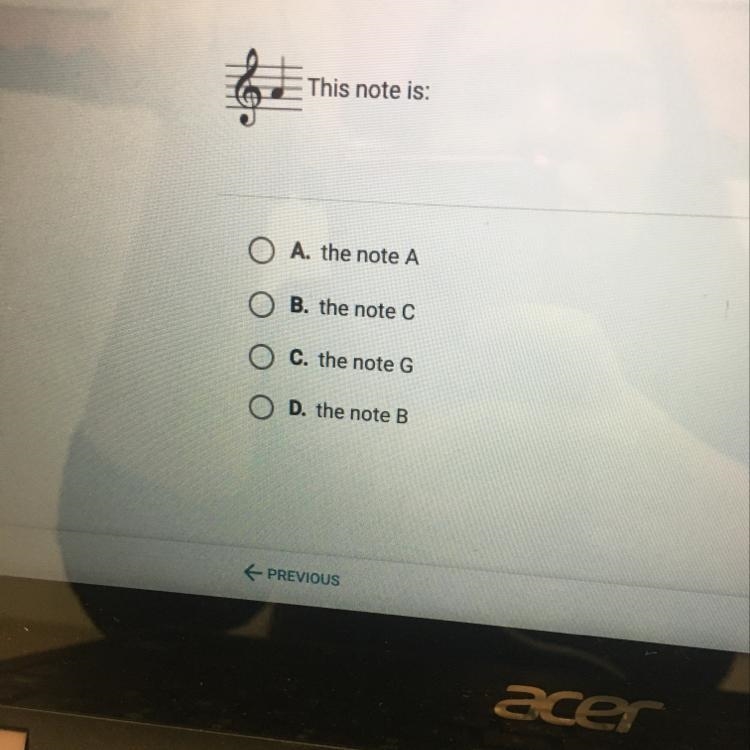 This note is: O A. the note A O B. the notec O C. the note G O D. the note B-example-1