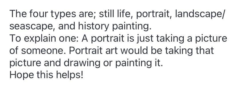 There are fo r different types of representational art. What are the names for all-example-1