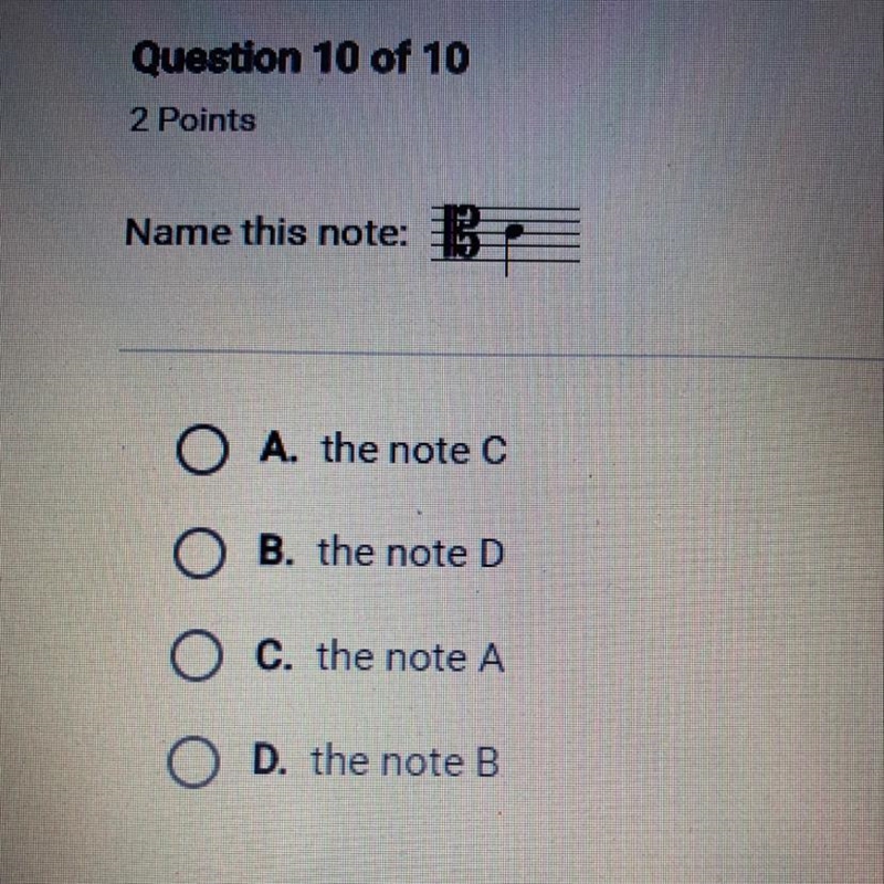 Name this note: A. the note B. the note D c. the note A D. the note B-example-1