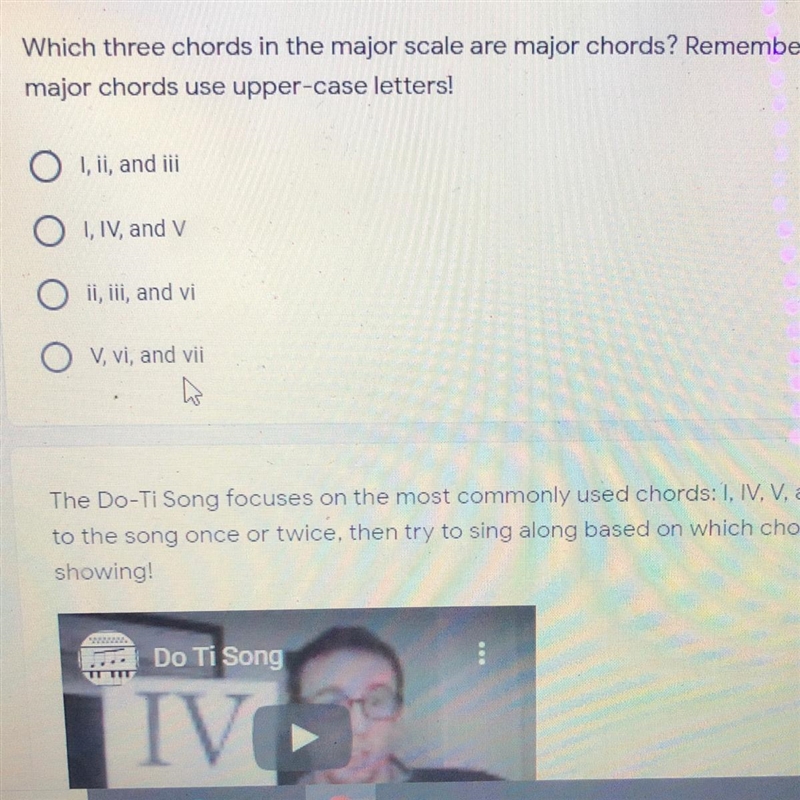 Which three chords in the major scale are major chords? Remember, major chords use-example-1