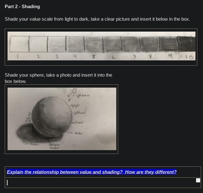 Explain the relationship between value and shading? How are they different? use my-example-1