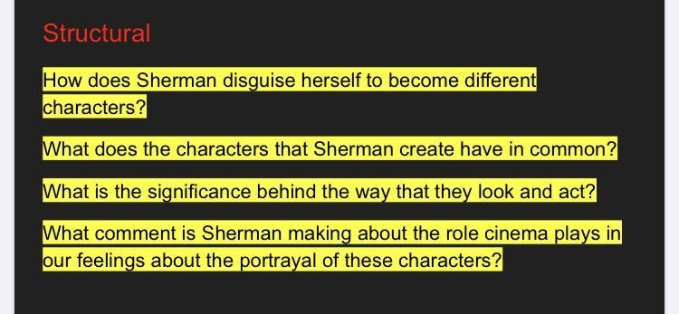 Answer these Cindy Sherman research questions please! 20 POINTS-example-1