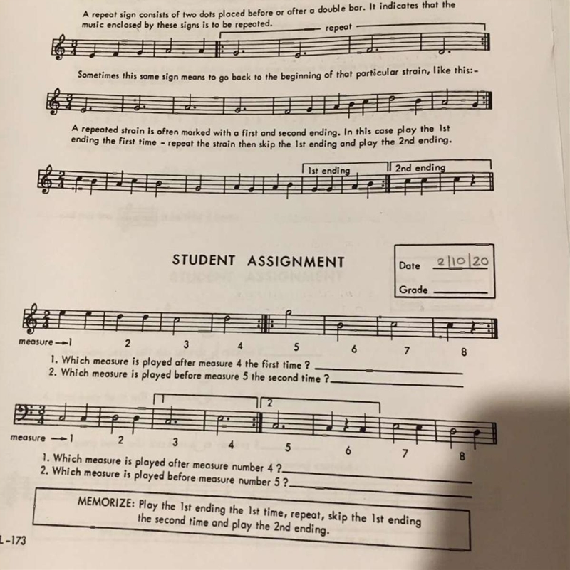 Which measure is played after measure 4 the first time-example-1