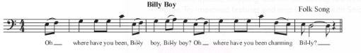 How many phrases are represented in this excerpt from "Billy Boy?"-example-1