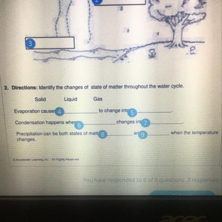 Pls answer as many questions of the remaining numbers as you know of the water cycle-example-1