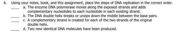 Using your notes, book, and this assignment place the steps of DNA replication in-example-1