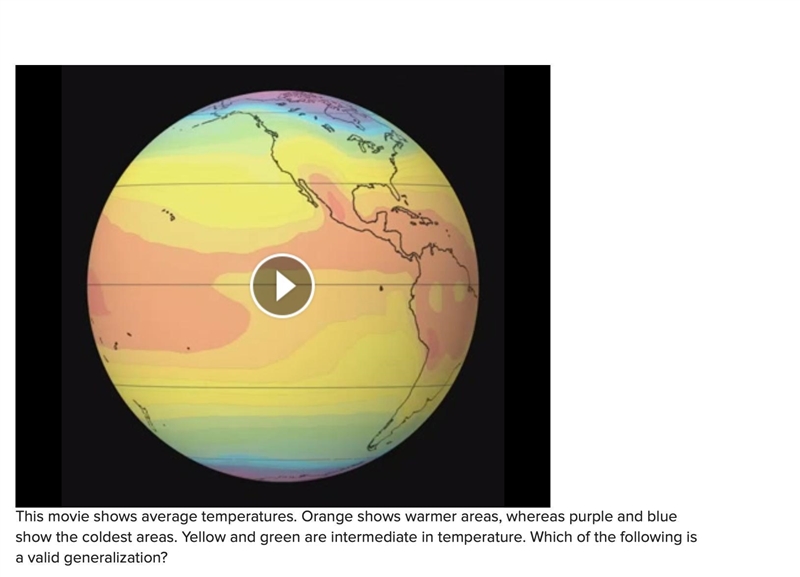 #1 Multiple choice: A. The highest temperatures are on land B. High ocean temperatures-example-1