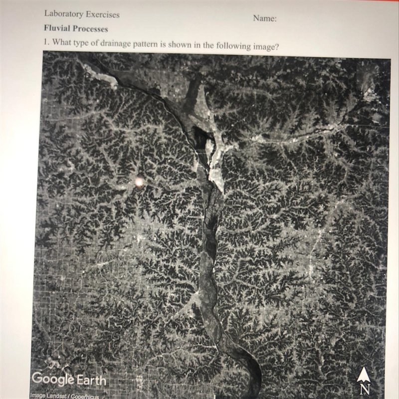 Fluvial Processes 1. What type of drainage pattern is shown in the following image-example-1