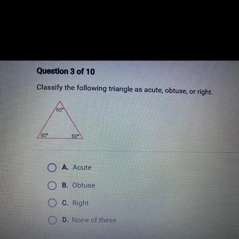 Classify the following triangle as acute, obtuse, or right.-example-1