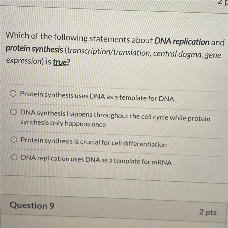 HELPPP 100pts Which of the following statements about DNA replication and protein-example-1