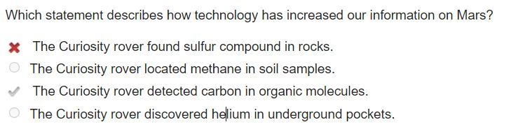 Which statement describes how technology has increased our information on Mars?-example-1