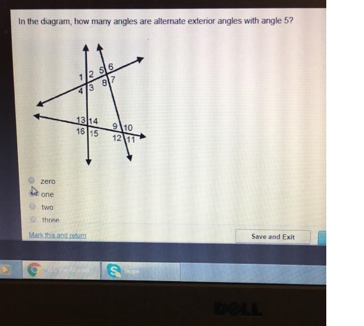 In the diagram, how many angles are alternate exterior angles with angle 5?-example-1