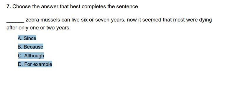 Choose the answer that best completes the sentence. ______ zebra mussels can live-example-2