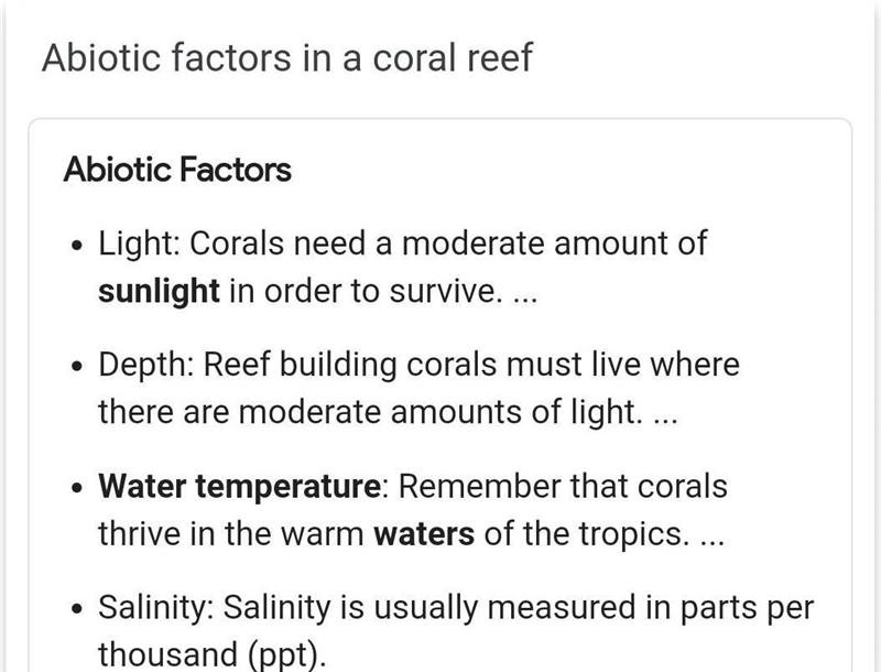 8. Which situation is an abiotic factor for the habitat of coral organisms? *-example-1