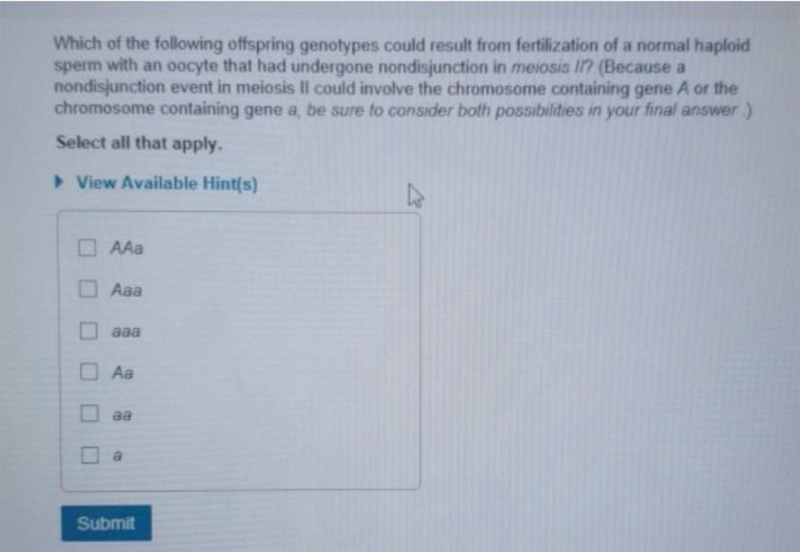 Which of the following offspring genotypes could result from fertilization of a normal-example-1