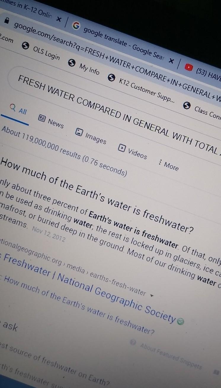 How does the amount of fresh water compare in general with total amount of earths-example-1