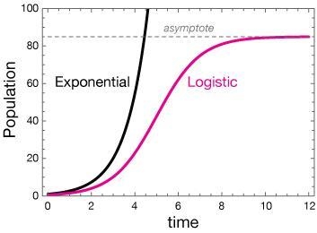 Select the statements that describe logistic growth. Select the TWO answers that are-example-1