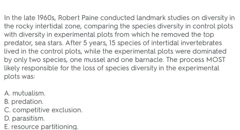 In the late 1960s, Robert Paine conducted landmark studies on diversity in the rocky-example-1