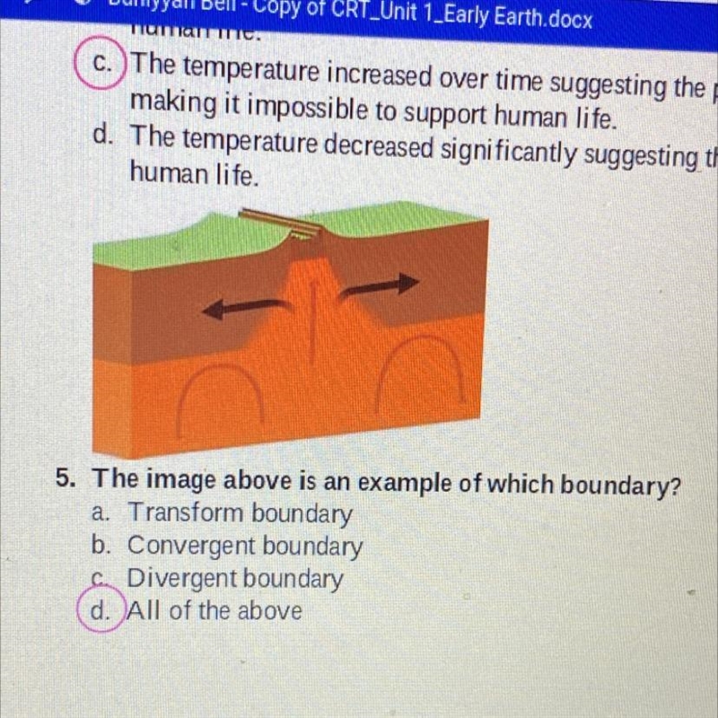 5. The image above is an example of which boundary? a. Transform boundary b. Convergent-example-1