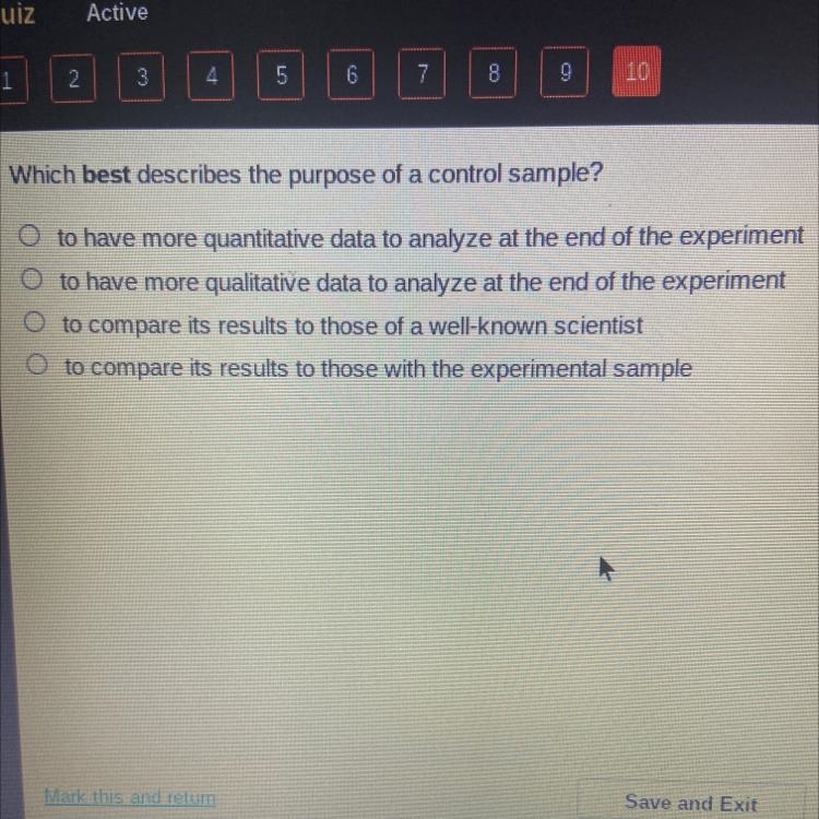 Which bet describes the purpose of a control sample?-example-1