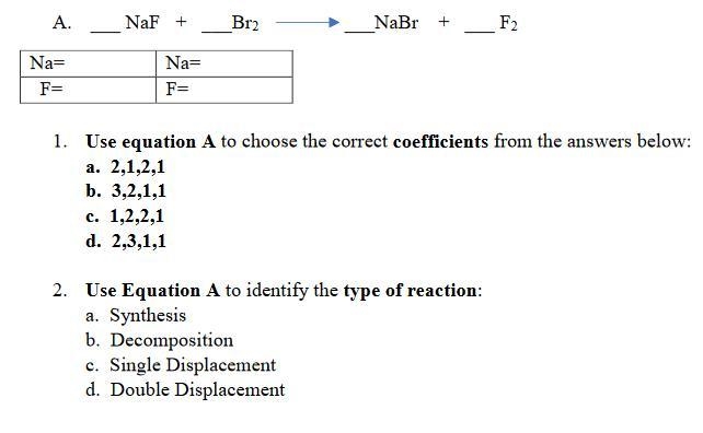 ___ NaF + ___Br2 ___NaBr + ___ F2 right answers only-example-1