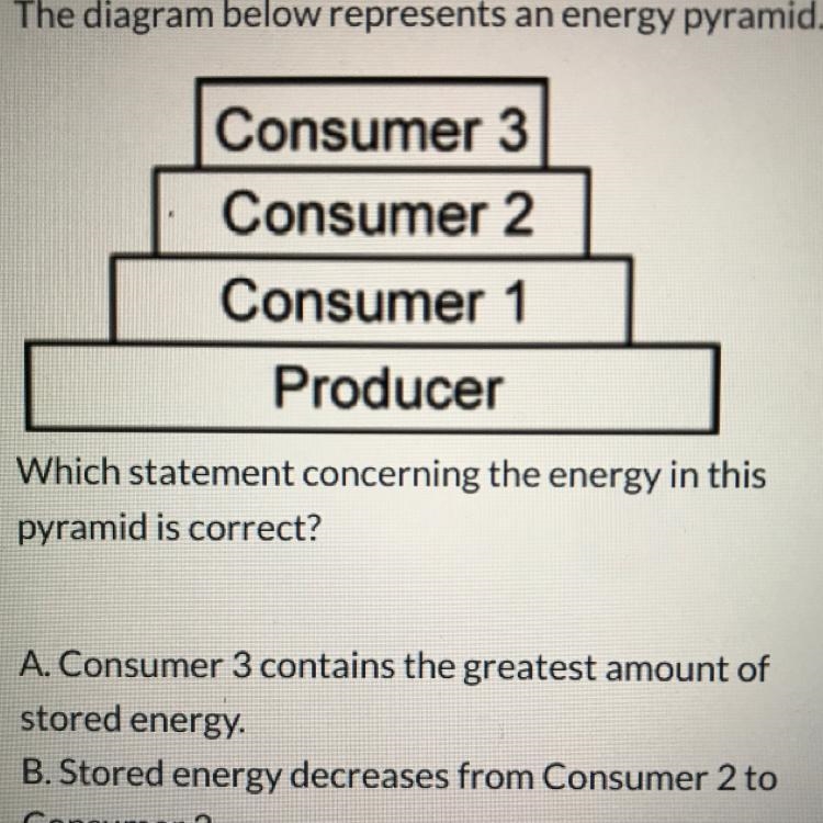 Which statement concerning the energy in this pyramid is correct? A. Consumer 3 contains-example-1