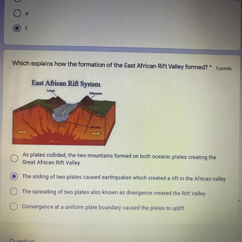 Which explains how the formation of the East African Rift Valley formed?-example-1