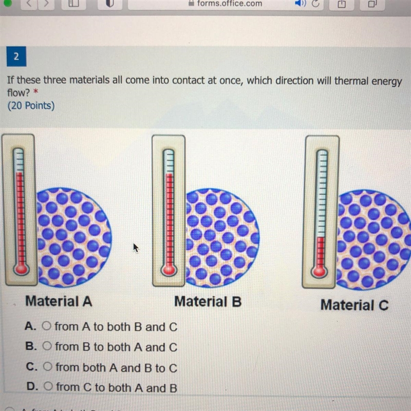 If these three materials all come into contact at once, which direction will thermal-example-1