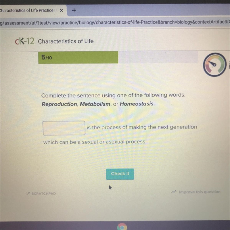 Complete the sentence using one of the following words: Reproduction, Metabolism, or-example-1