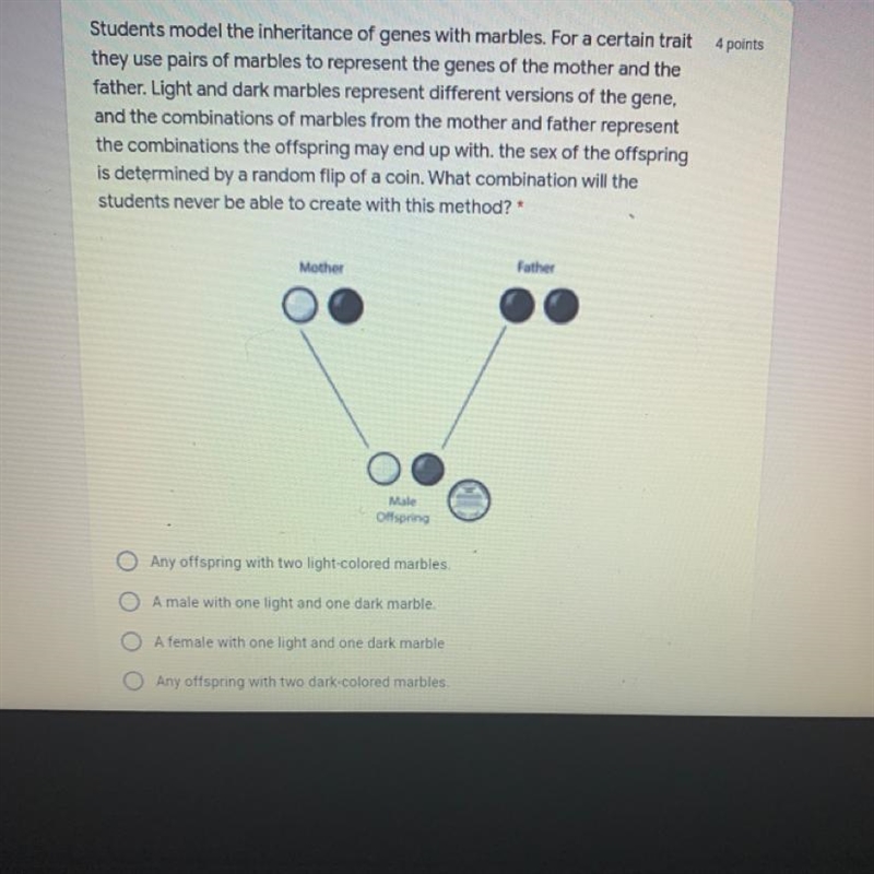 Students model the inheritance of genes with marbles. For a certain trait they use-example-1