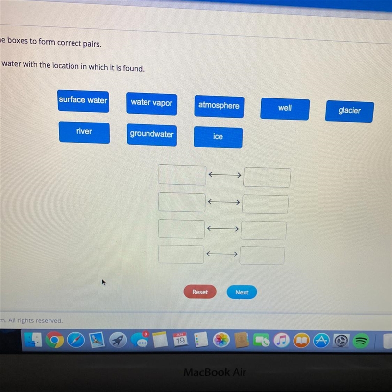 Drag the tiles to the boxes to form correct pairs match the type of water with the-example-1