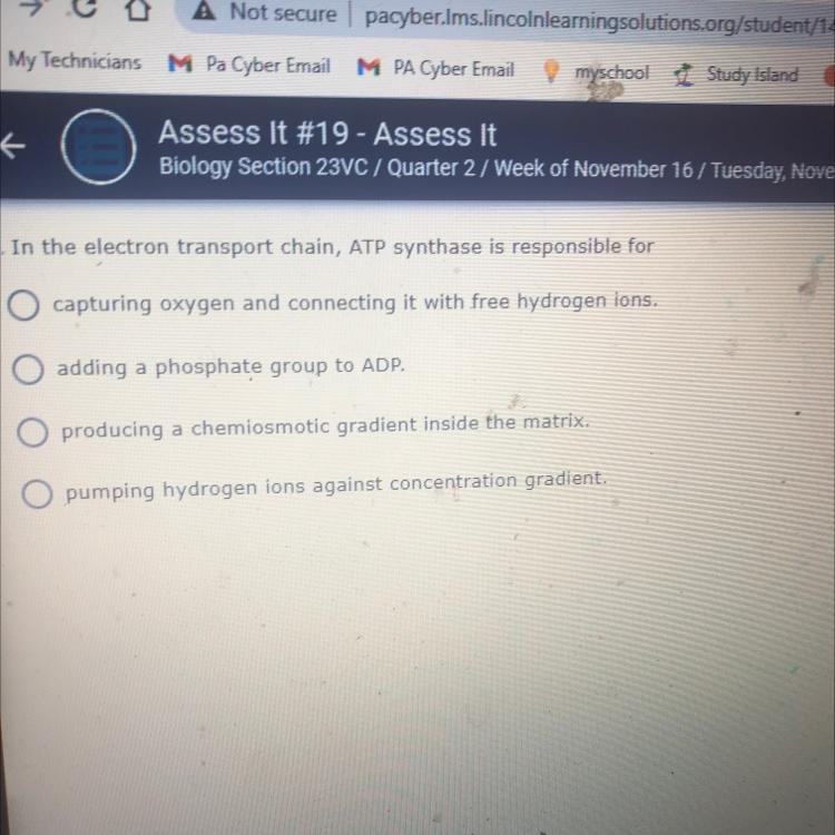 In the electron transport chain atp synthase is responsible for-example-1