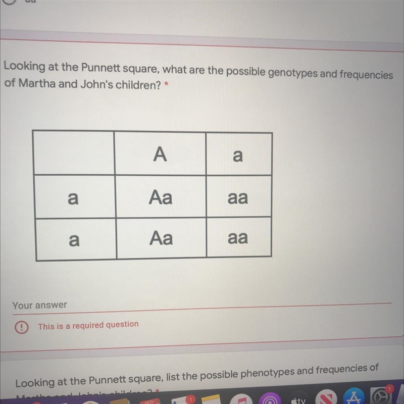 Looking at the Punnett square, what are the possible genotypes and frequencies of-example-1