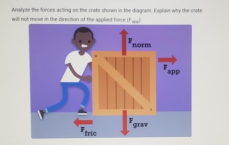 SOMEONE HELP ME PLS!! analyze the forces acting on the crate showen in the diagram-example-1