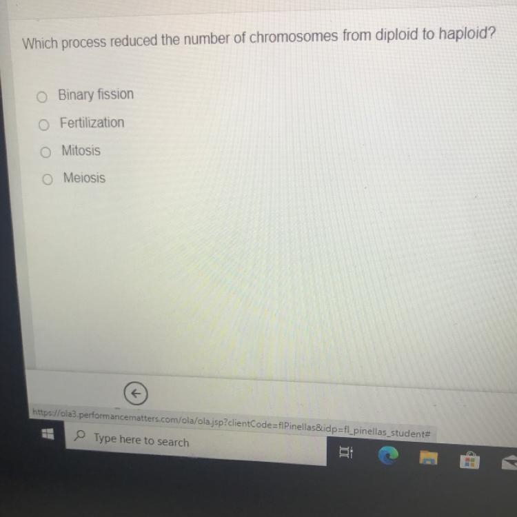 Pls answer asap Which process reduced the number of chromosomes from diploid to haploid-example-1