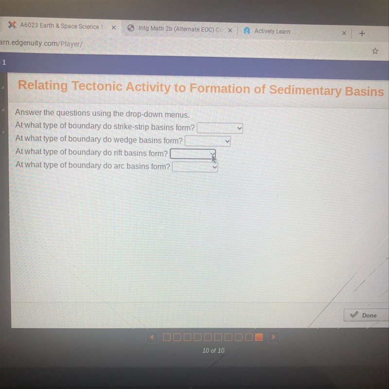 Engli Relating Tectonic Activity to Formation of Sedimentary Basins Answer the questions-example-1