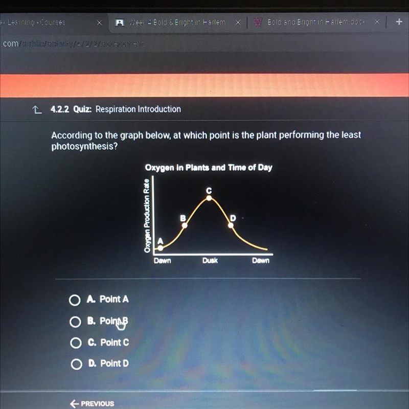 Question 3 of 10 According to the graph below, at which point is the plant performing-example-1