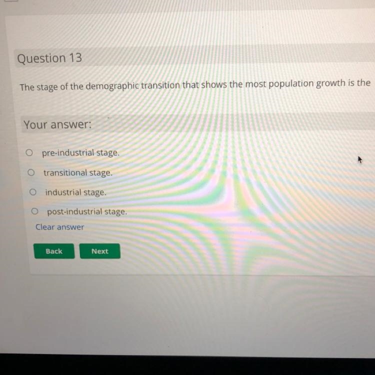 The stage of the demographic transition that shows the most population growth is the-example-1